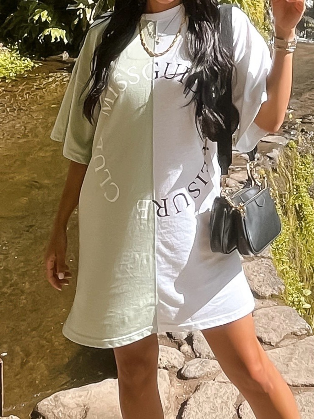 Missguided Two-Tone Sage and White Graphic T-shirt Dress
